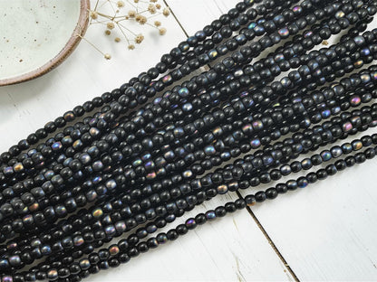 Czech Glass 3mm Round Druk Beads - Jet Black Marea - 50pcs - (4014)