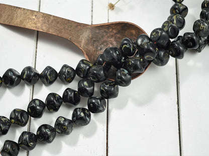 Old Stock Vintage Czech Glass Pinched Round Nugget Beads - Jet Travertine - 11mm - 18pcs - (2732)