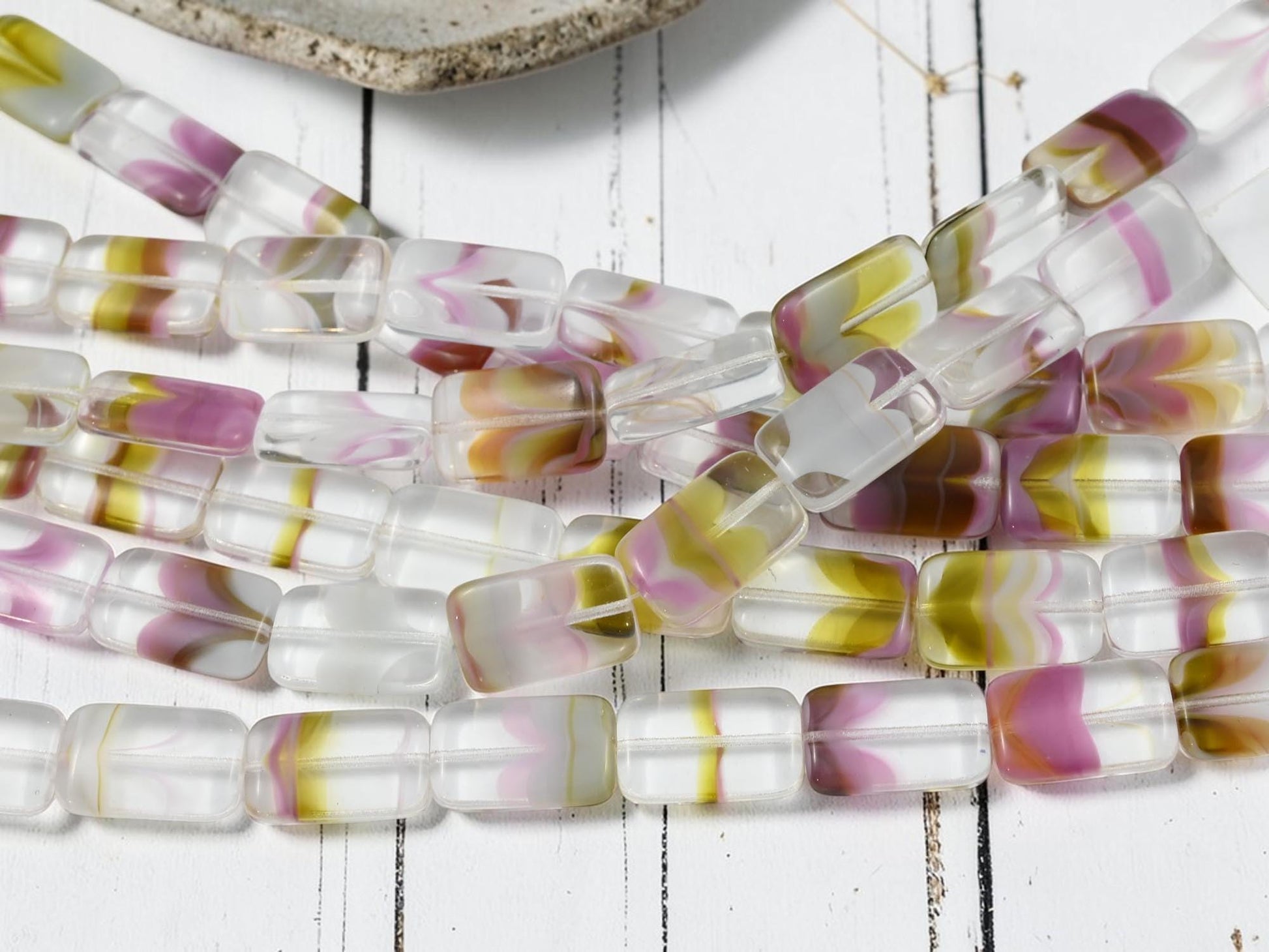 German Glass Beads - Vintage German Beads - Cane Glass - 19x12mm - 11pcs - (6166)