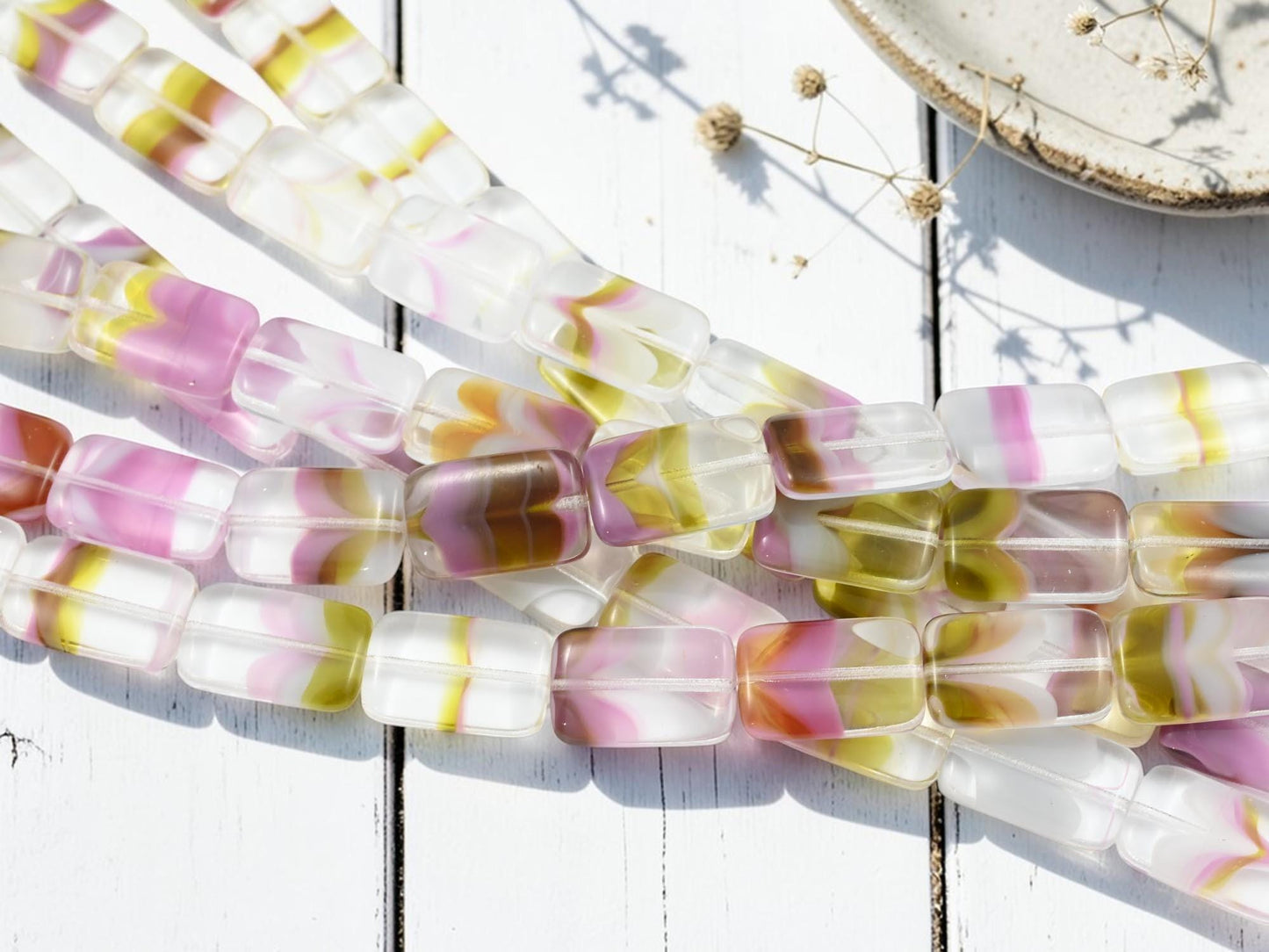 German Glass Beads - Vintage German Beads - Cane Glass - 19x12mm - 11pcs - (6166)