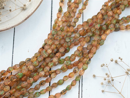 Old Stock Czech Glass Pinch Beads - Matte Topaz Turquoise Picasso - 5x4mm - 8" Strand - 38pcs - (B596)