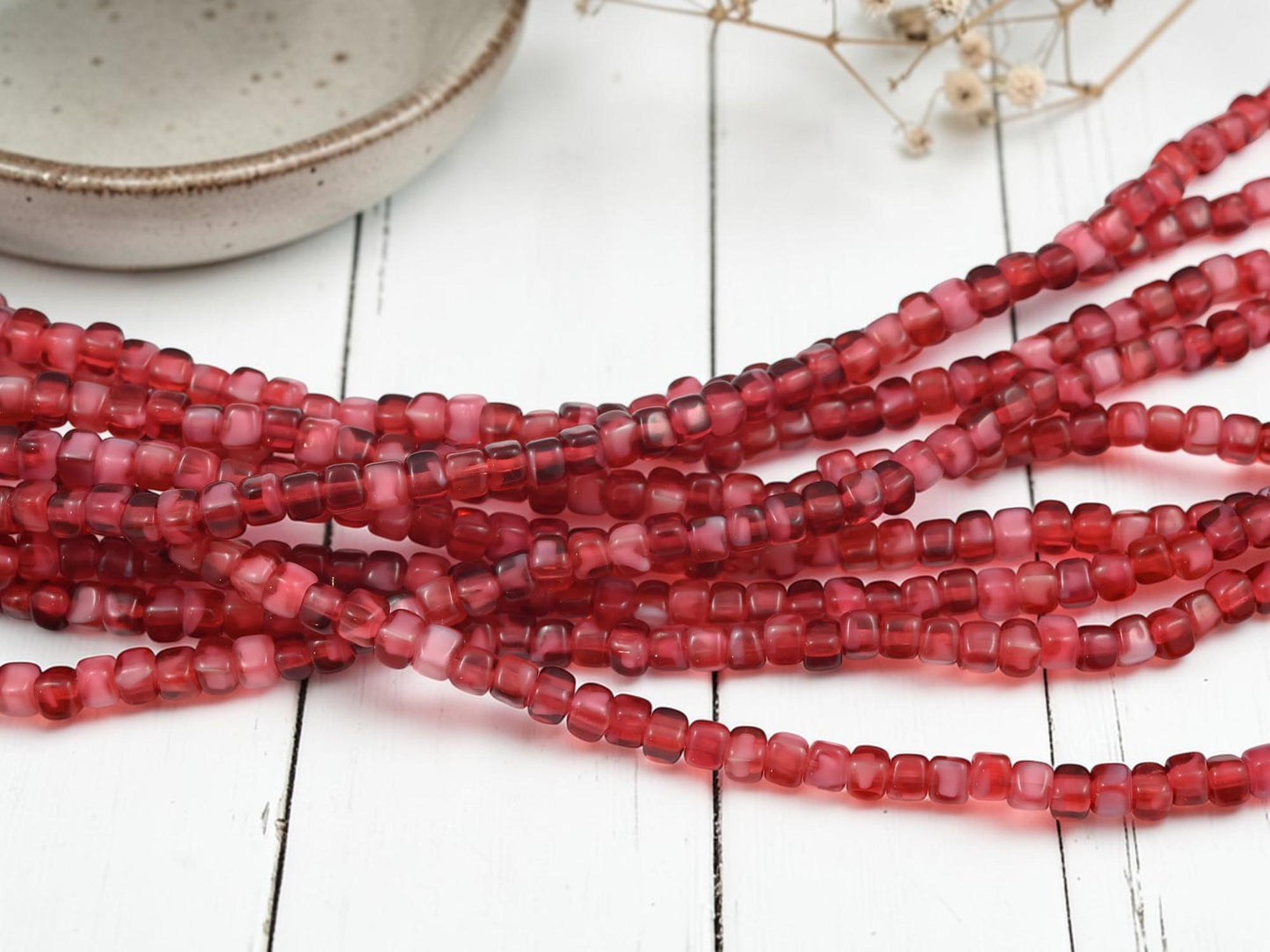 4x5mm Old Stock Czech Glass Square Cube Spacer Beads - Cranberry Fuschia - 49pcs - (A426)