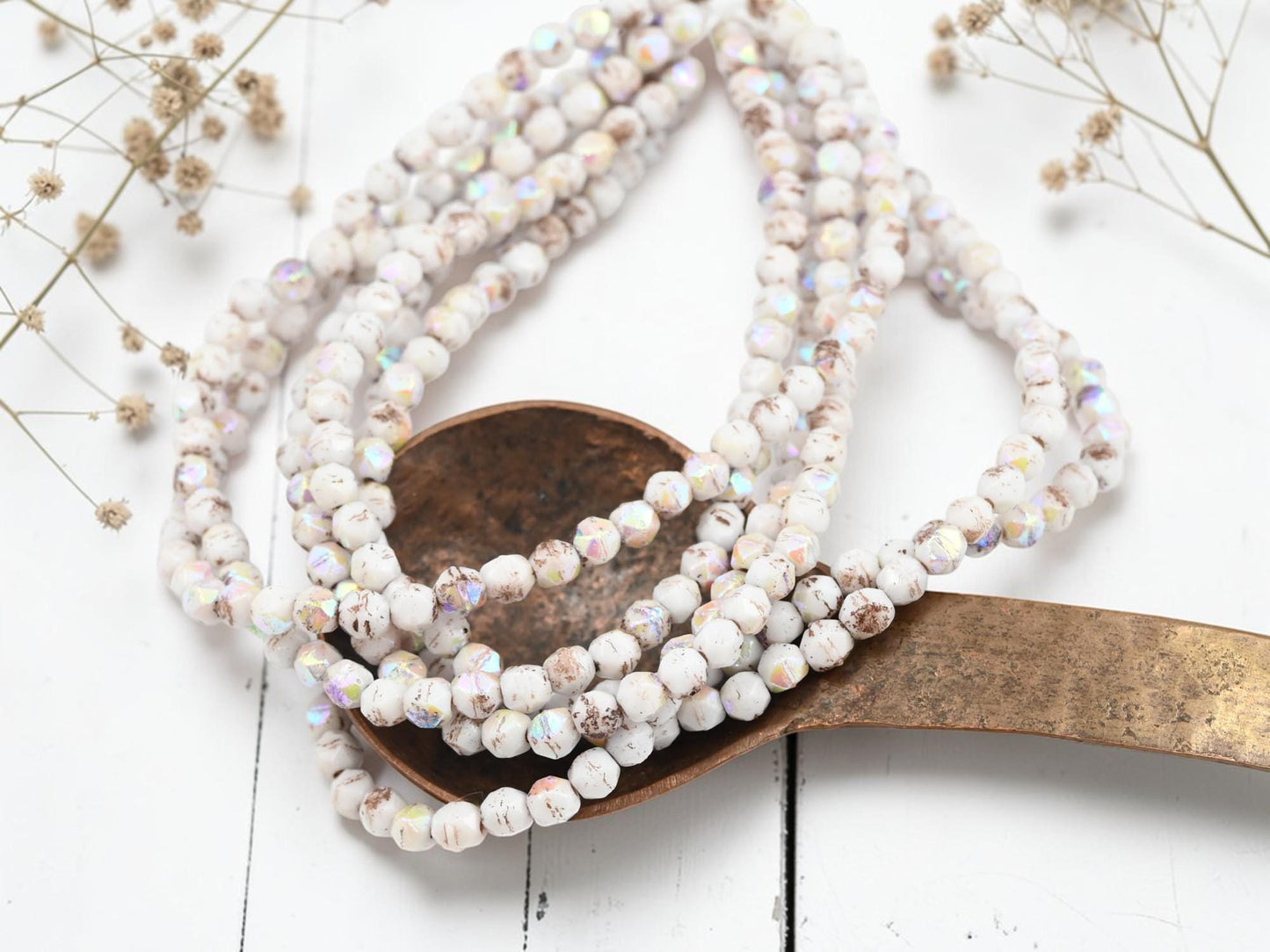 Czech Glass Beads - English Cut Beads - Picasso Beads - Round Beads - Antique Cut - 4mm Beads - 50pcs - (3148)