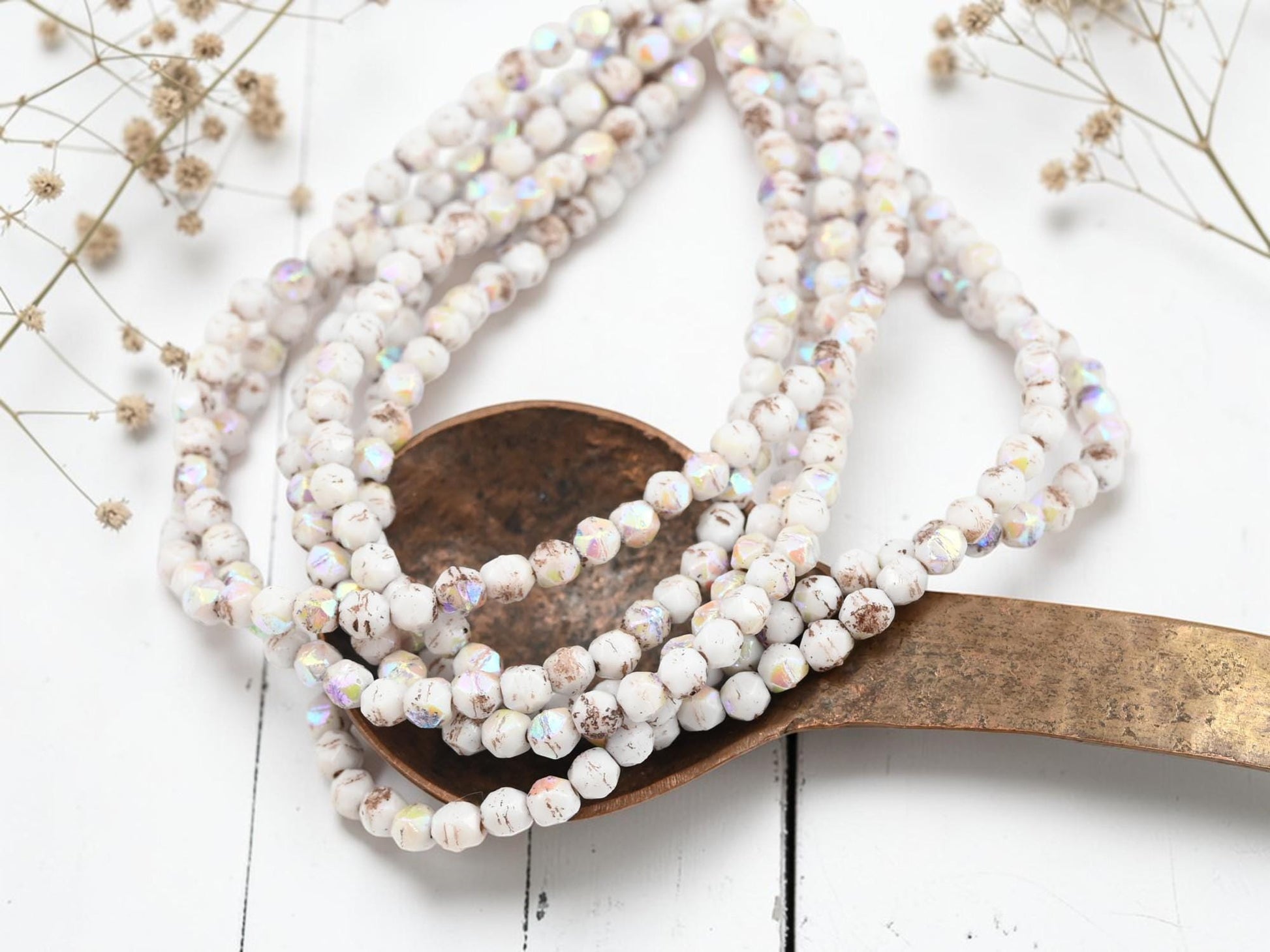 Czech Glass Beads - English Cut Beads - Picasso Beads - Round Beads - Antique Cut - 4mm Beads - 50pcs - (3148)