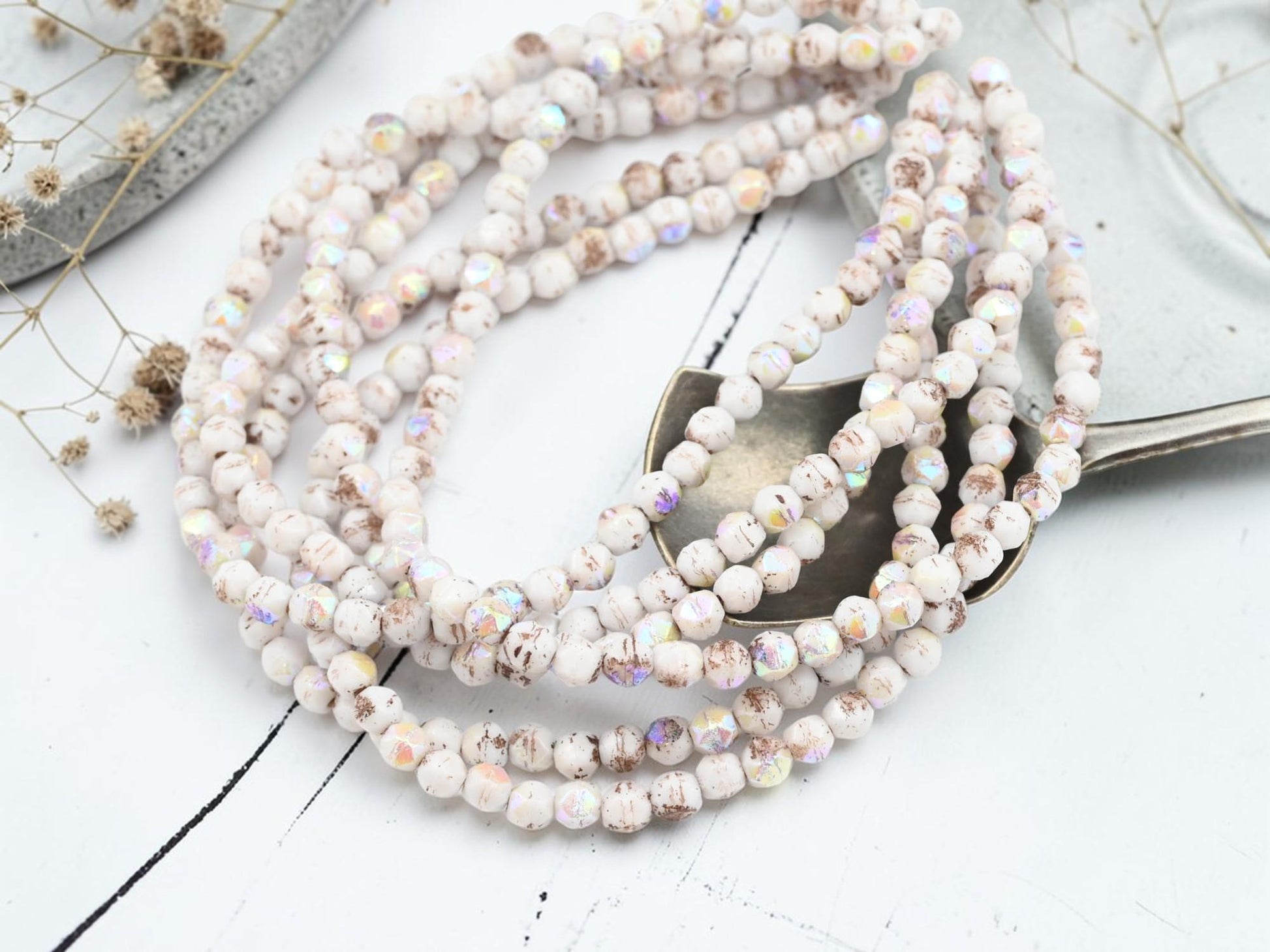 Czech Glass Beads - English Cut Beads - Picasso Beads - Round Beads - Antique Cut - 4mm Beads - 50pcs - (3148)