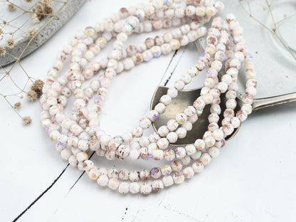 Czech Glass Beads - English Cut Beads - Picasso Beads - Round Beads - Antique Cut - 4mm Beads - 50pcs - (3148)