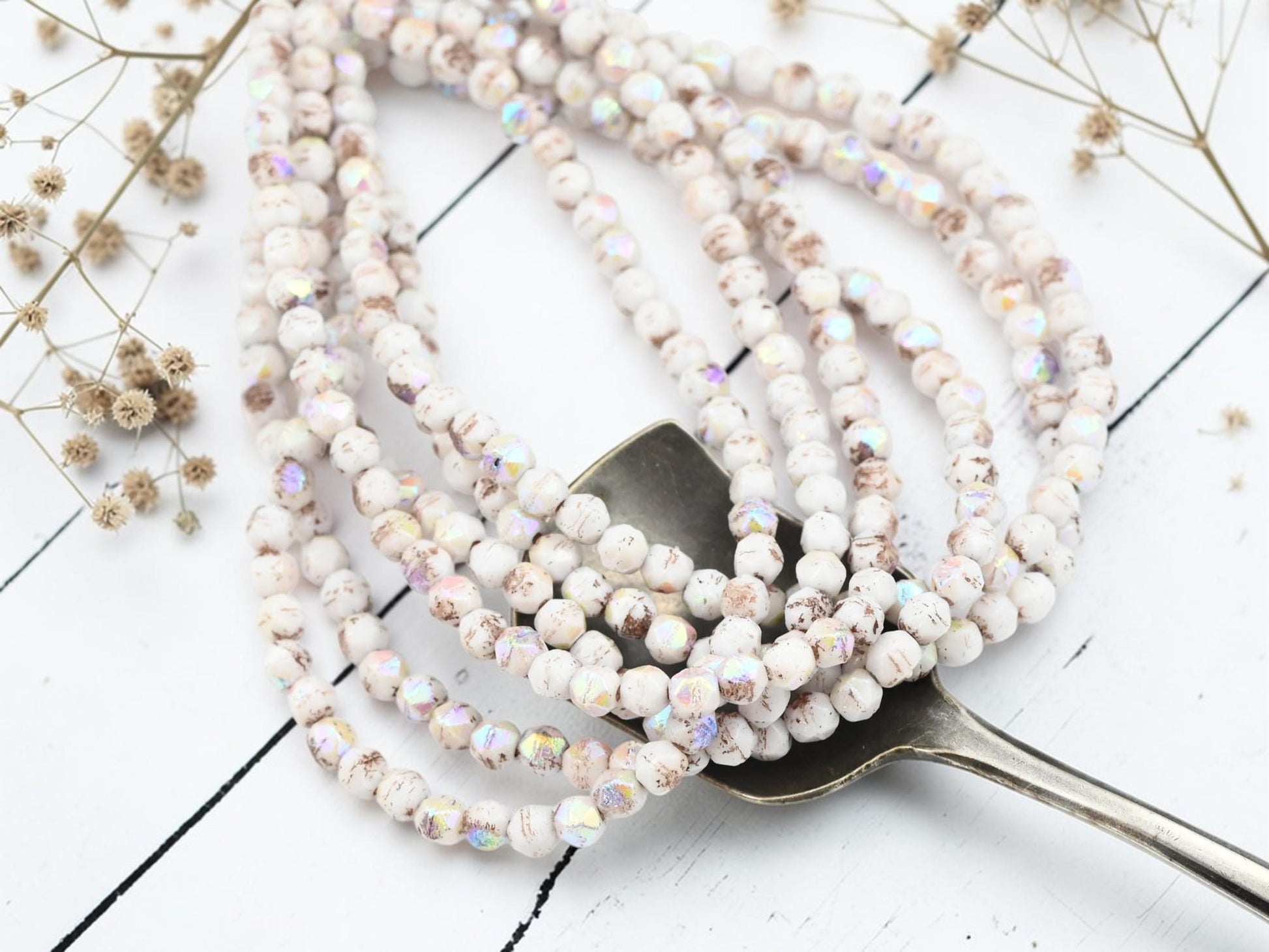 Czech Glass Beads - English Cut Beads - Picasso Beads - Round Beads - Antique Cut - 4mm Beads - 50pcs - (3148)