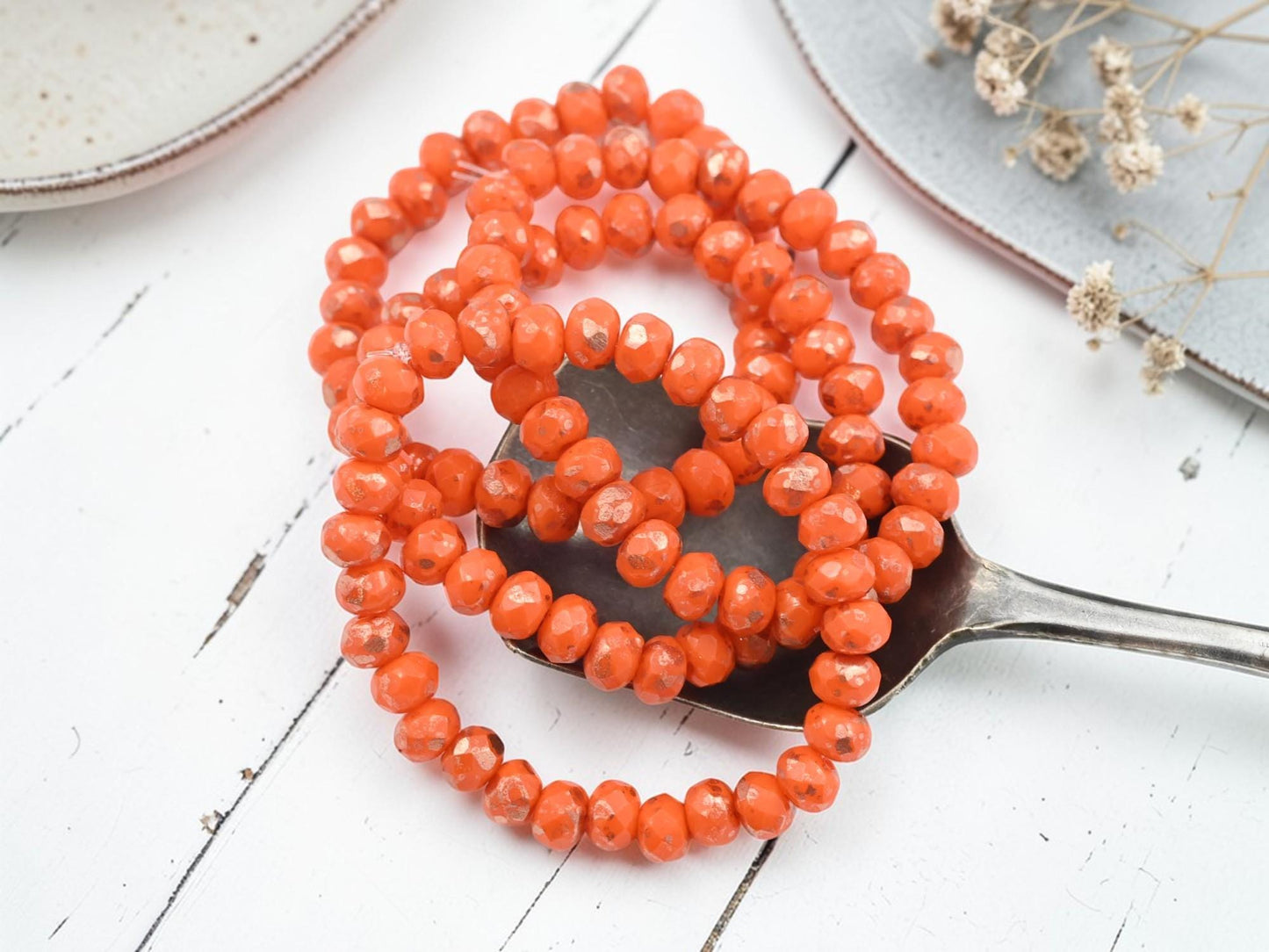 Czech Glass Faceted Fire Polished Rondelle Beads - Copper Washed Orange - 30pcs - 3x5mm - (4843)