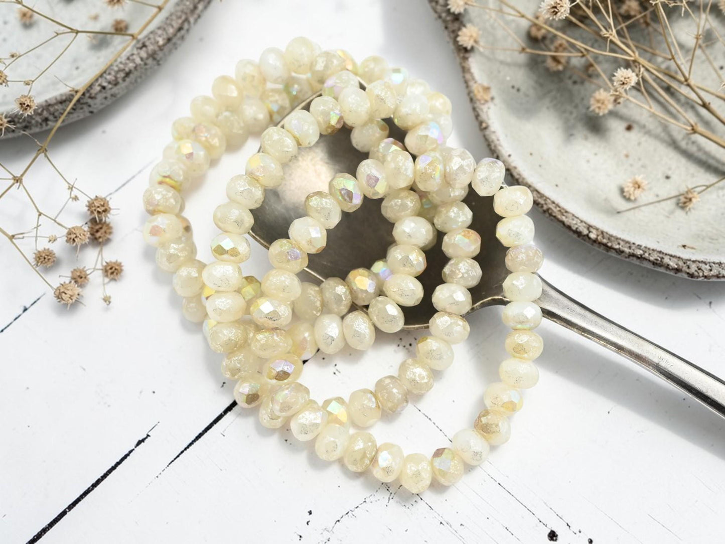 Czech Glass Faceted Fire Polished Rondelle Beads - Gold Washed Aqua Opaline - 30pcs - 3x5mm - (4257)