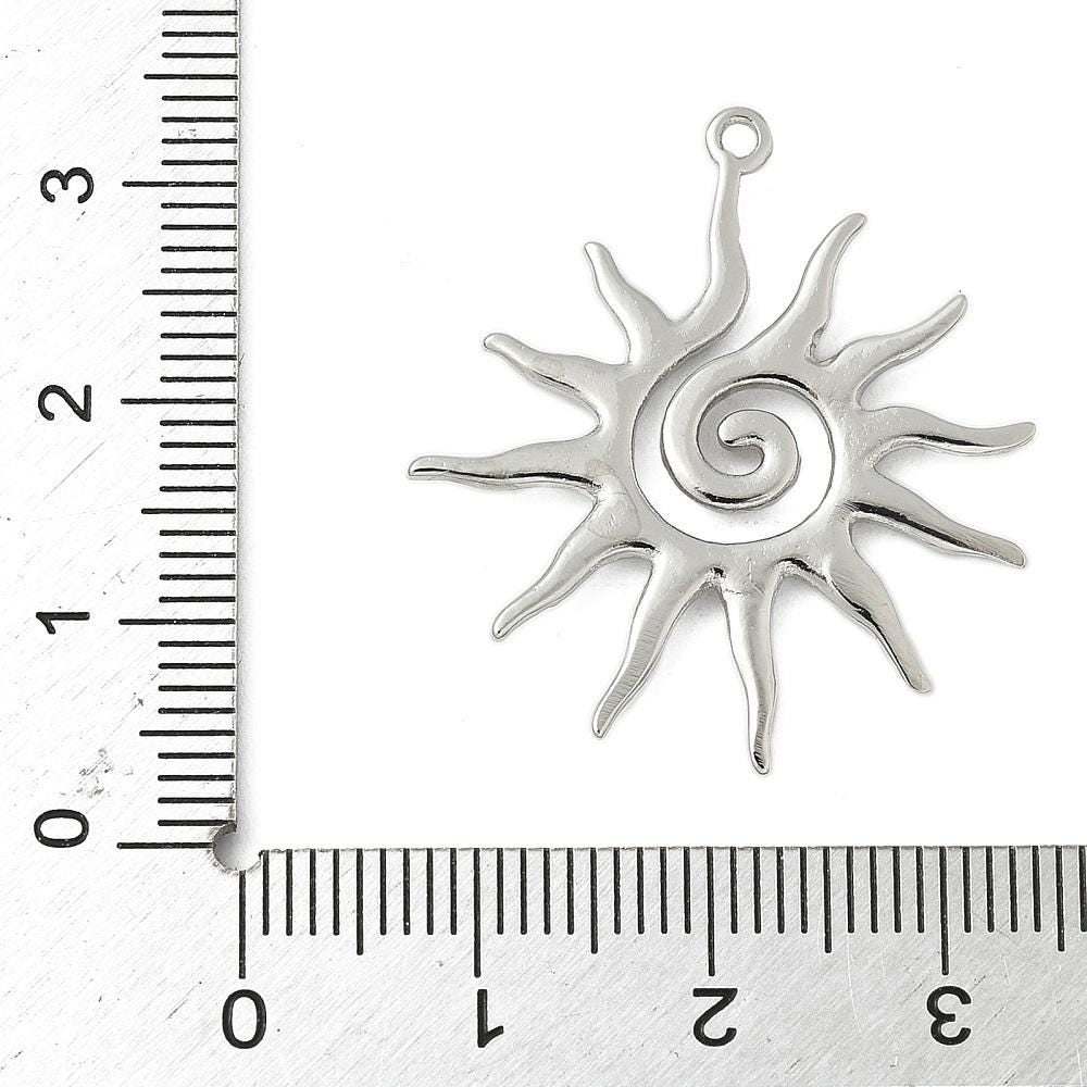 Long Lasting Platinum Plated Stainless Steel Sunray Pendant - Silver Pendant - 30x28mm - 1pc - (3112)