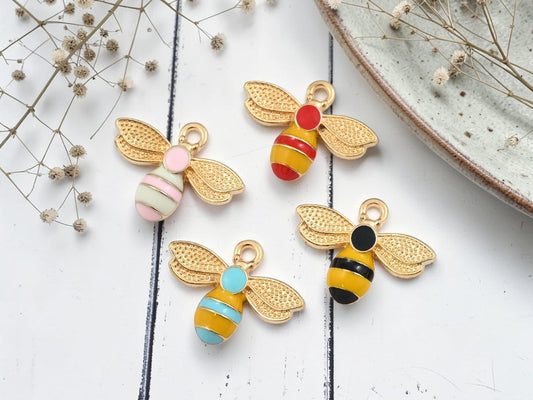 Gold Plated Bumble Bee Enamel Charms - 17x22mm - 20pcs - (490)