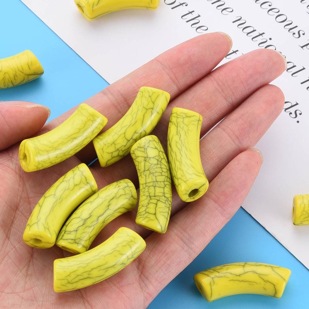 Curved Tube Beads - Lightweight Beads - Acrylic Beads - 36x14mm - 6pcs - (B347)