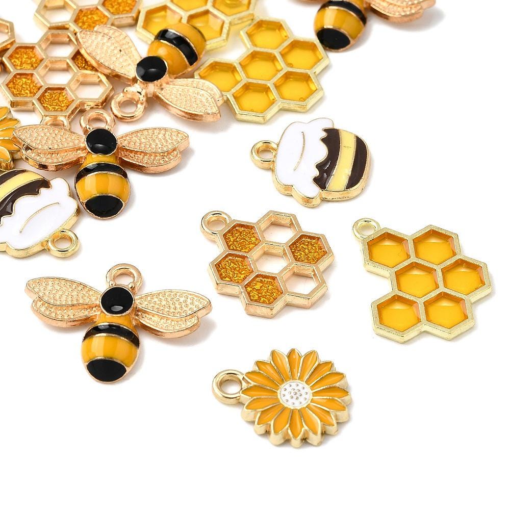 Gold Plated Bumble Bee Enamel Charm Mix - 20pcs - (B439)