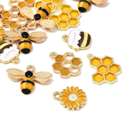 Gold Plated Bumble Bee Enamel Charm Mix - 20pcs - (B439)
