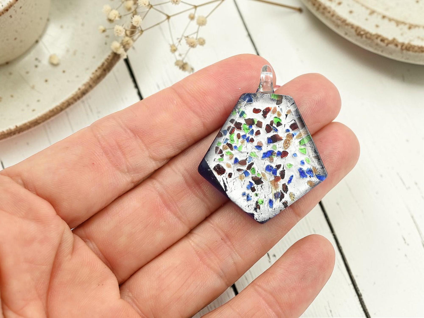 Glass Pendant - Dichroic Pendant - 1pc - 41x33mm - Choose Your Color