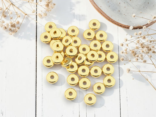 18k Gold Spacer Beads - Gold Heishi Beads - Metal Spacers - Metal Beads - Spacer Beads - 6mm - 50pcs - (1929)