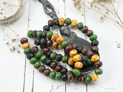 Czech Glass Faceted Fire Polished Rondelle Beads - Mixed Picasso - 5x7mm - 25pcs - (3560)