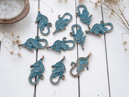 Copper Patina Metal Mermaid Bead Charms - 28x16mm - 10pcs - (4415)