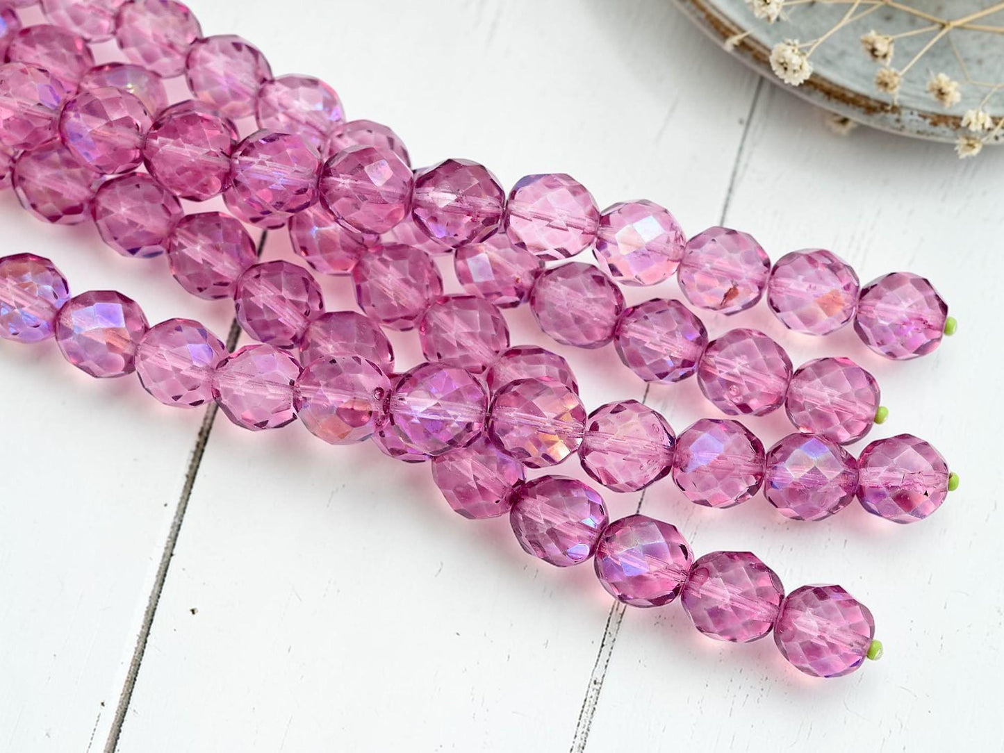 Old Stockj Czech Glass Faceted Fire Polished Round Beads - Violet Pink AB - 12mm - 17pcs - (B654)