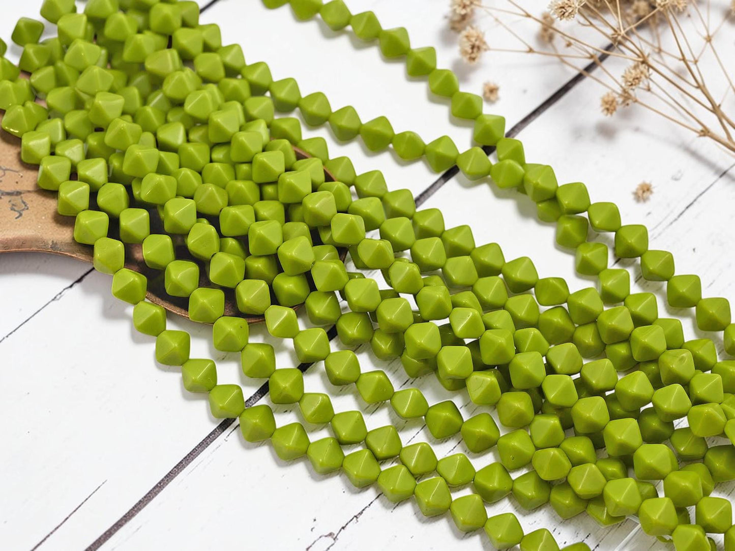 Czech Glass Beads - Chartreuse Beads - Lucerna Bicone - Bicone Beads - Spacer Beads - 6mm - 25pcs - (1244)