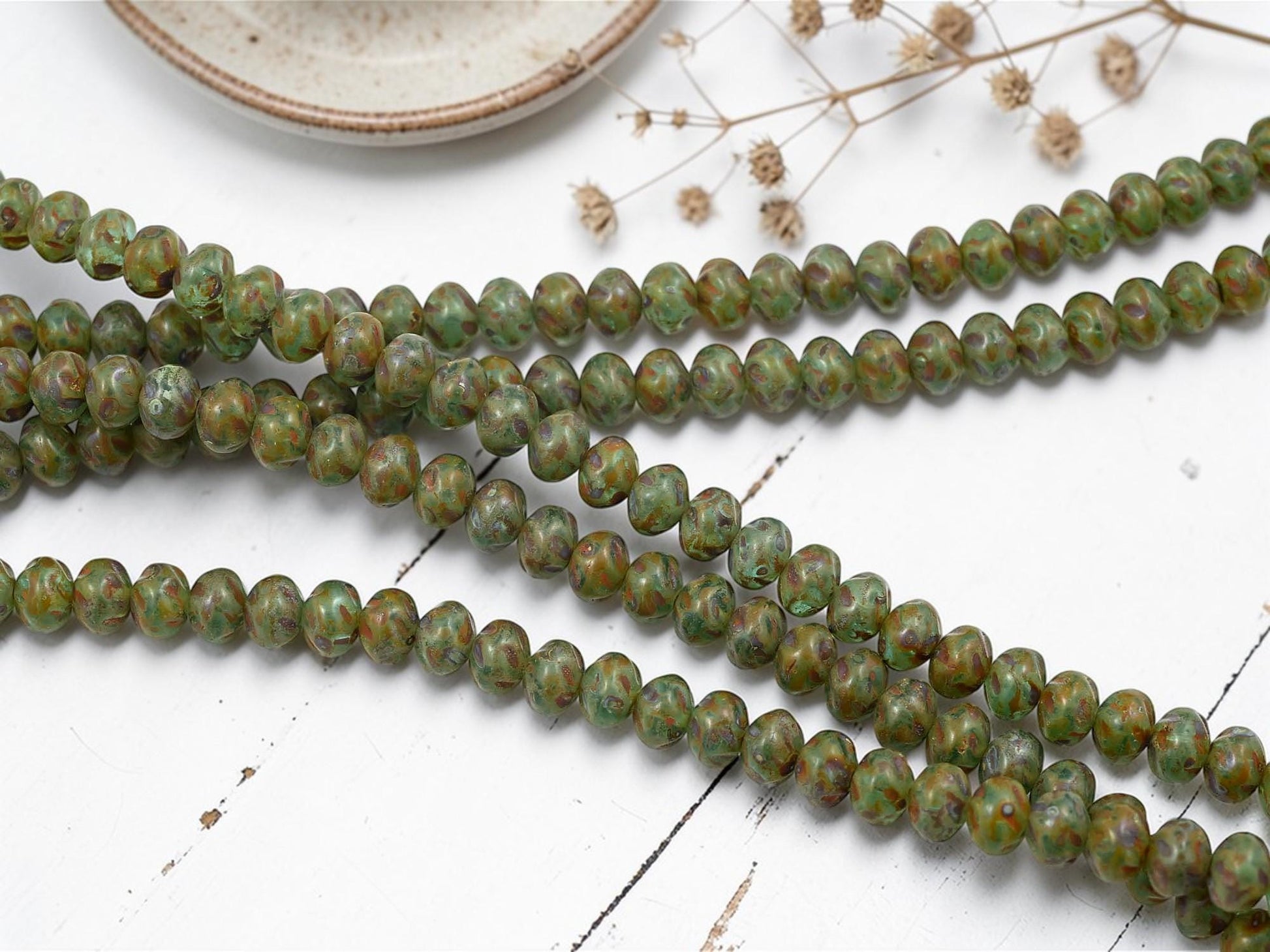 Old Stock Czech Glass Twisted Rondelle Spacer Beads - Aqua Travertine - 6x8mm - 8" Strand - (B43)