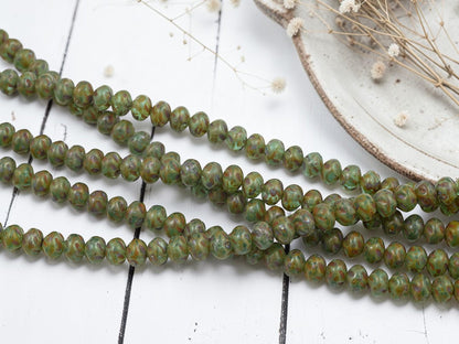 Old Stock Czech Glass Twisted Rondelle Spacer Beads - Aqua Travertine - 6x8mm - 8" Strand - (B43)