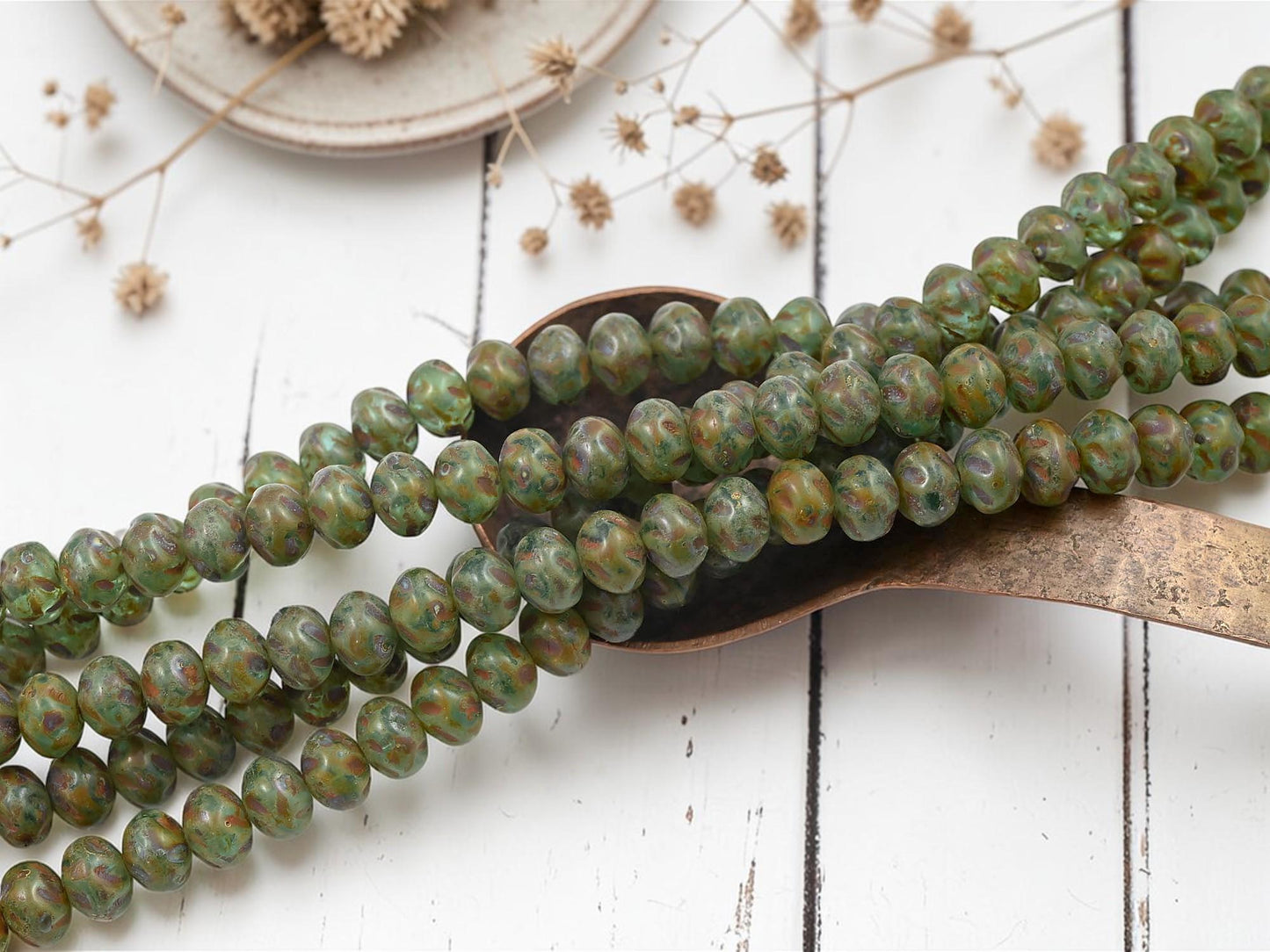 Old Stock Czech Glass Twisted Rondelle Spacer Beads - Aqua Travertine - 6x8mm - 8" Strand - (B43)