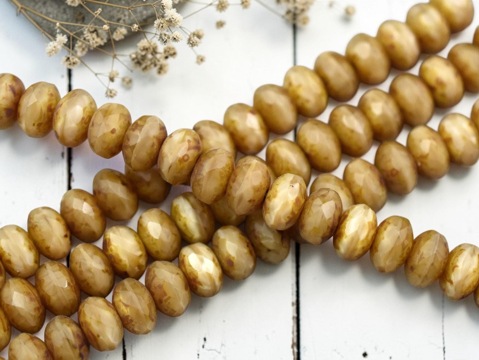 Caramel Silk Picasso Fire Polished Rondelle Beads -- Multiple Sizes