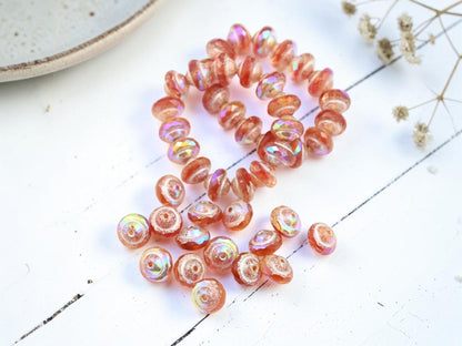 Czech Glass Saturn Beads - Crimson Jonquil - 6x8mm - 15pcs - (5224)