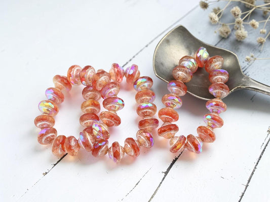 Czech Glass Saturn Beads - Crimson Jonquil - 6x8mm - 15pcs - (5224)