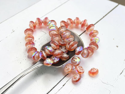 Czech Glass Saturn Beads - Crimson Jonquil - 6x8mm - 15pcs - (5224)