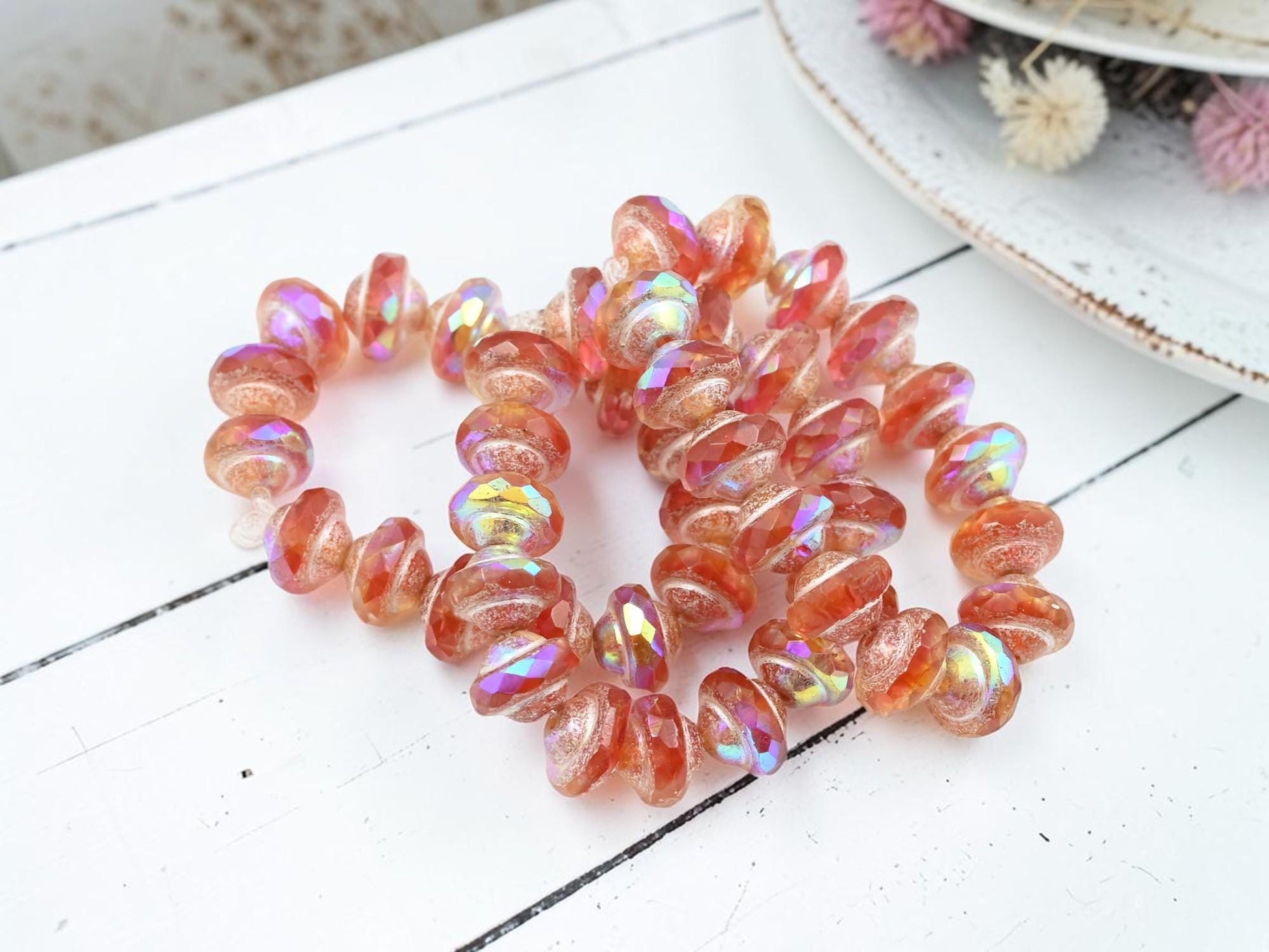 Czech Glass Saturn Beads - Crimson Jonquil - 6x8mm - 15pcs - (5224)