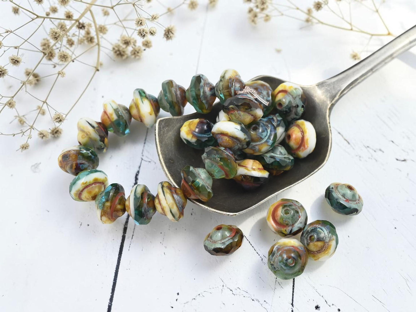 Czech Glass Saturn Beads - Picasso Beads - 6x8mm - 15pcs - (5852)
