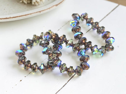 Czech Glass Saturn Beads - Bronze Washed Transparent Olive Green - 6x8mm - 15pcs - (5580)