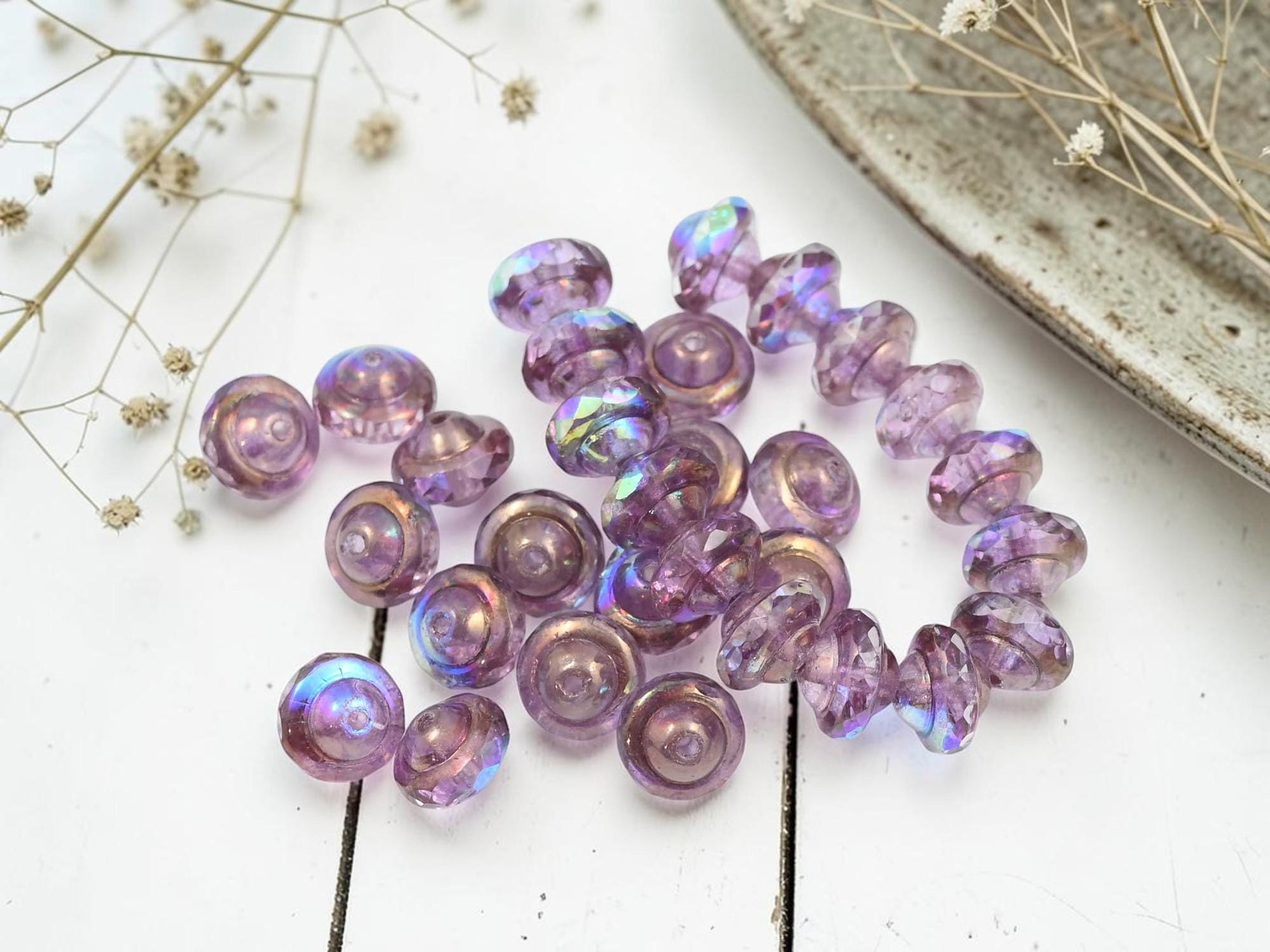 Czech Glass Saturn Beads - Purple Washed Crystal AB - 6x8mm - 15pcs - (986)