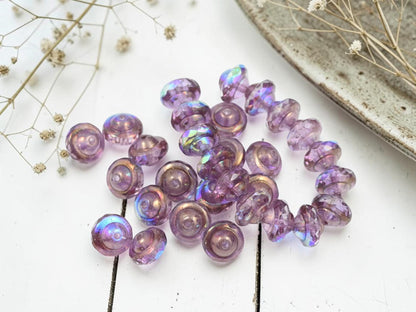 Czech Glass Saturn Beads - Purple Washed Crystal AB - 6x8mm - 15pcs - (986)
