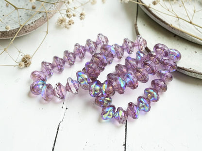Czech Glass Saturn Beads - Purple Washed Crystal AB - 6x8mm - 15pcs - (986)