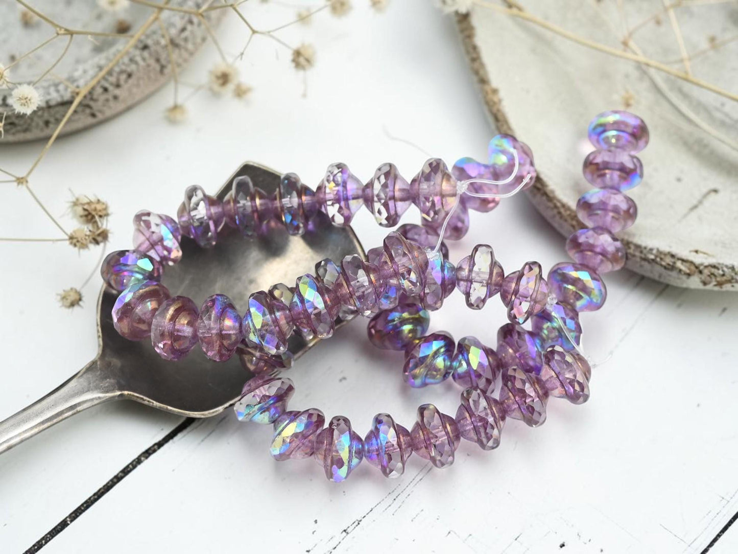 Czech Glass Saturn Beads - Purple Washed Crystal AB - 6x8mm - 15pcs - (986)