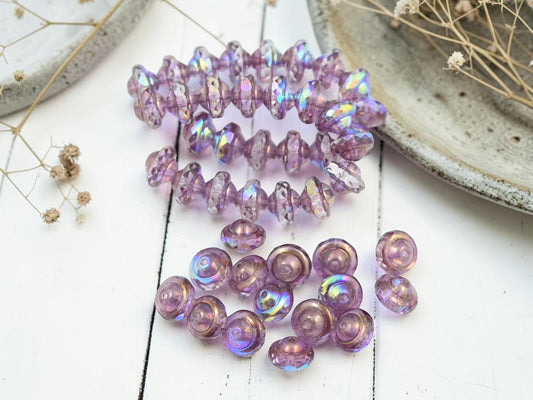 Czech Glass Saturn Beads - Purple Washed Crystal AB - 6x8mm - 15pcs - (986)
