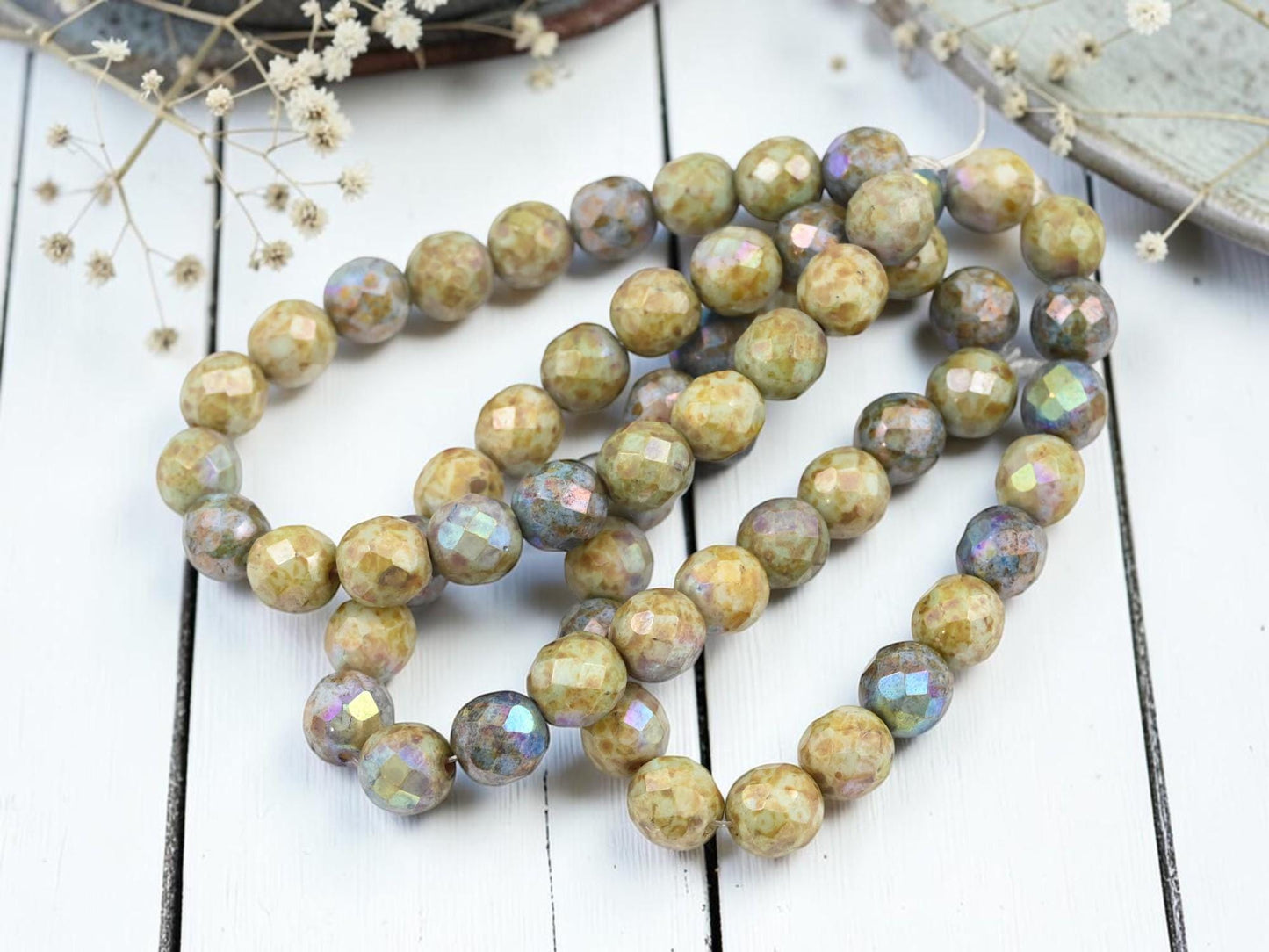 Picasso Beads - Czech Glass Beads - Fire Polished Beads - Round Beads - Faceted Beads - 8mm - 20pcs - (1769)