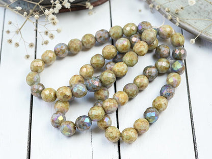 Picasso Beads - Czech Glass Beads - Fire Polished Beads - Round Beads - Faceted Beads - 8mm - 20pcs - (1769)