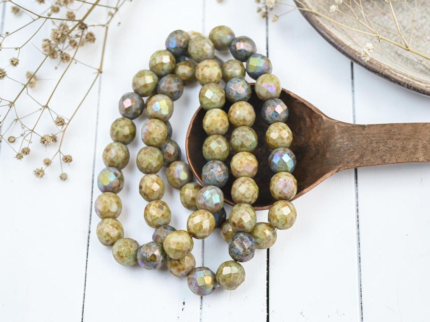 Picasso Beads - Czech Glass Beads - Fire Polished Beads - Round Beads - Faceted Beads - 8mm - 20pcs - (1769)