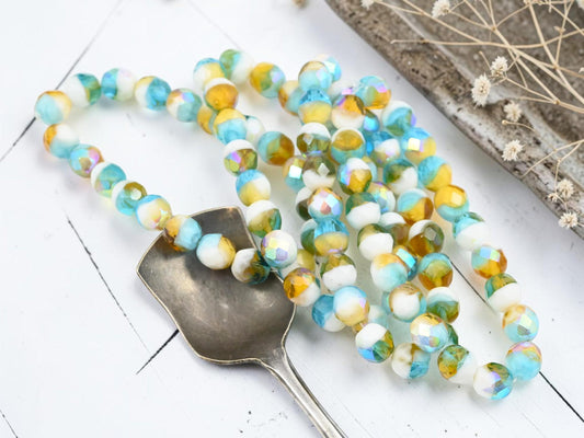 Blended Czech Glass Faceted Fire Polished Round Beads - 8mm - 20pcs - (298)