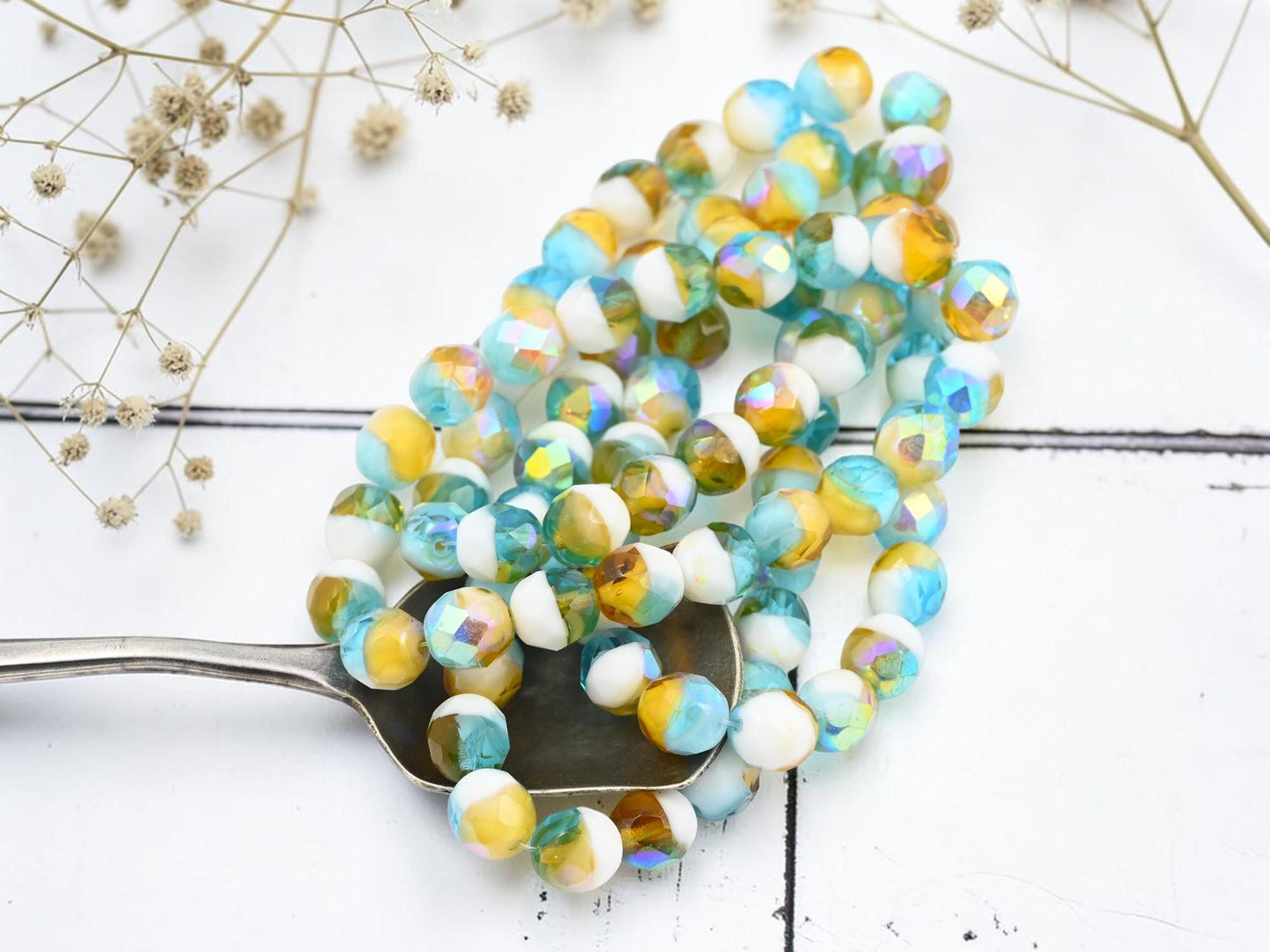 Blended Czech Glass Faceted Fire Polished Round Beads - 8mm - 20pcs - (298)