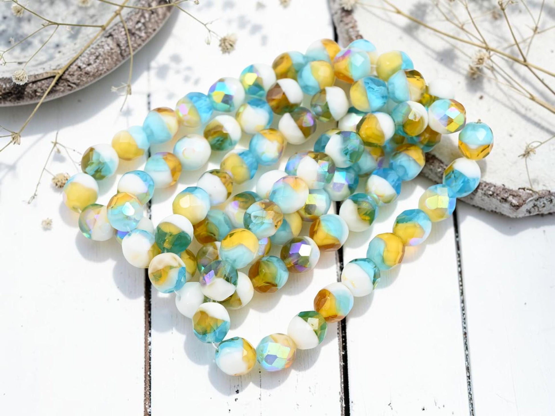 Blended Czech Glass Faceted Fire Polished Round Beads - 8mm - 20pcs - (298)