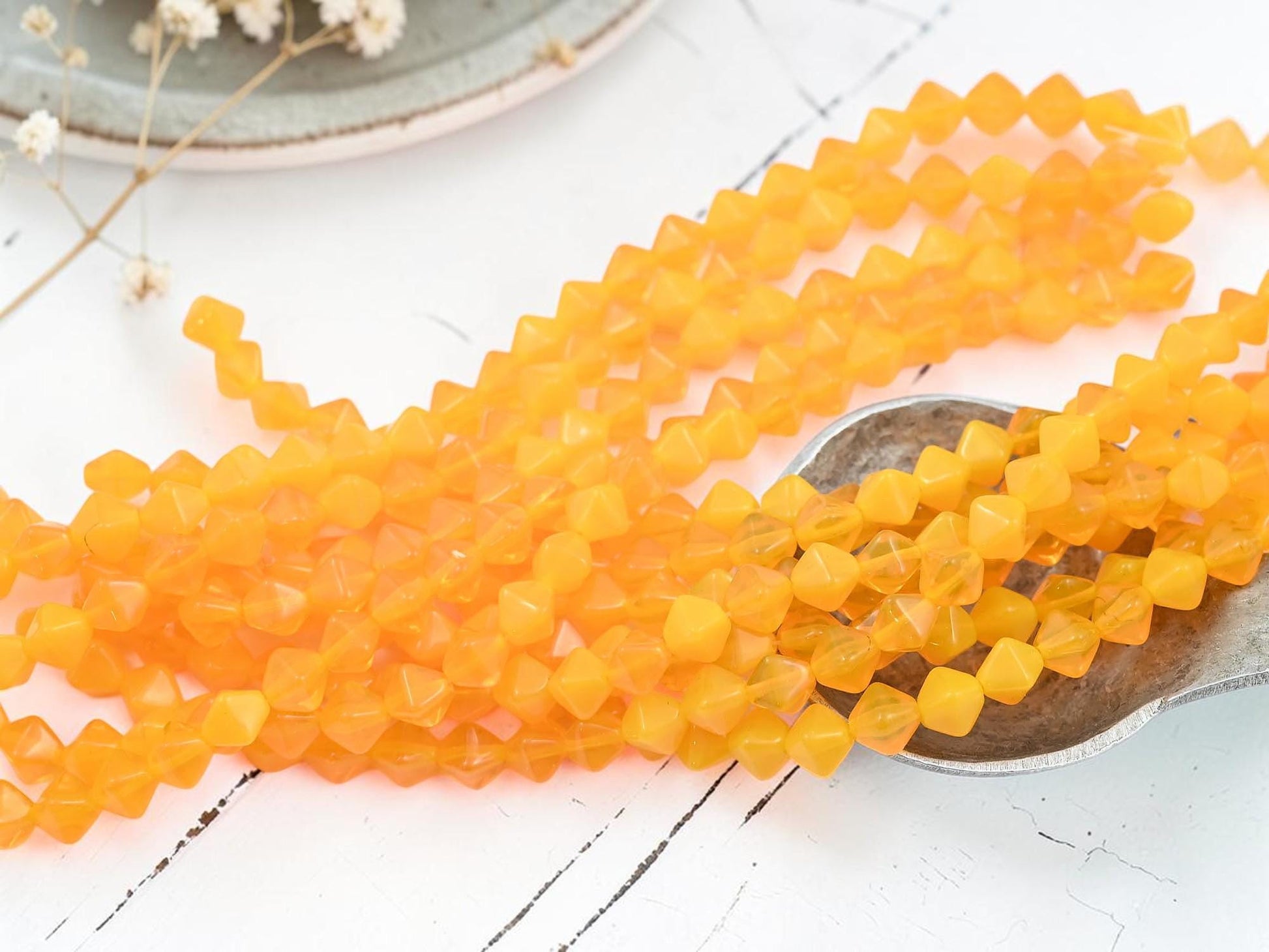 Czech Glass 6mm Tangarine Opaline Lucerna Bicone Spacer Beads - 25pcs - (4495)