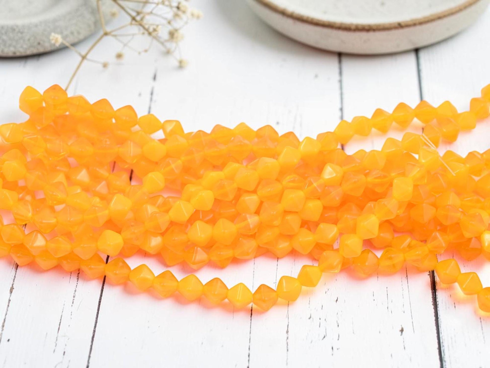 Czech Glass 6mm Tangarine Opaline Lucerna Bicone Spacer Beads - 25pcs - (4495)