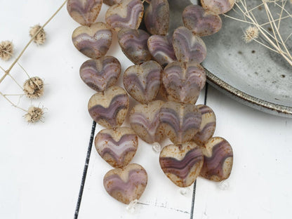 Picasso Beads - Heart Beads - Czech Glass Beads - Valentines Beads - 15mm - 6pcs - (1521)