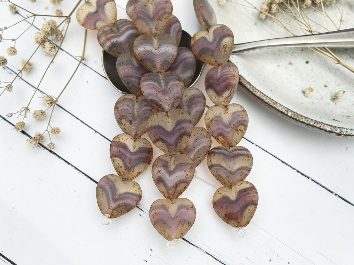 Picasso Beads - Heart Beads - Czech Glass Beads - Valentines Beads - 15mm - 6pcs - (1521)