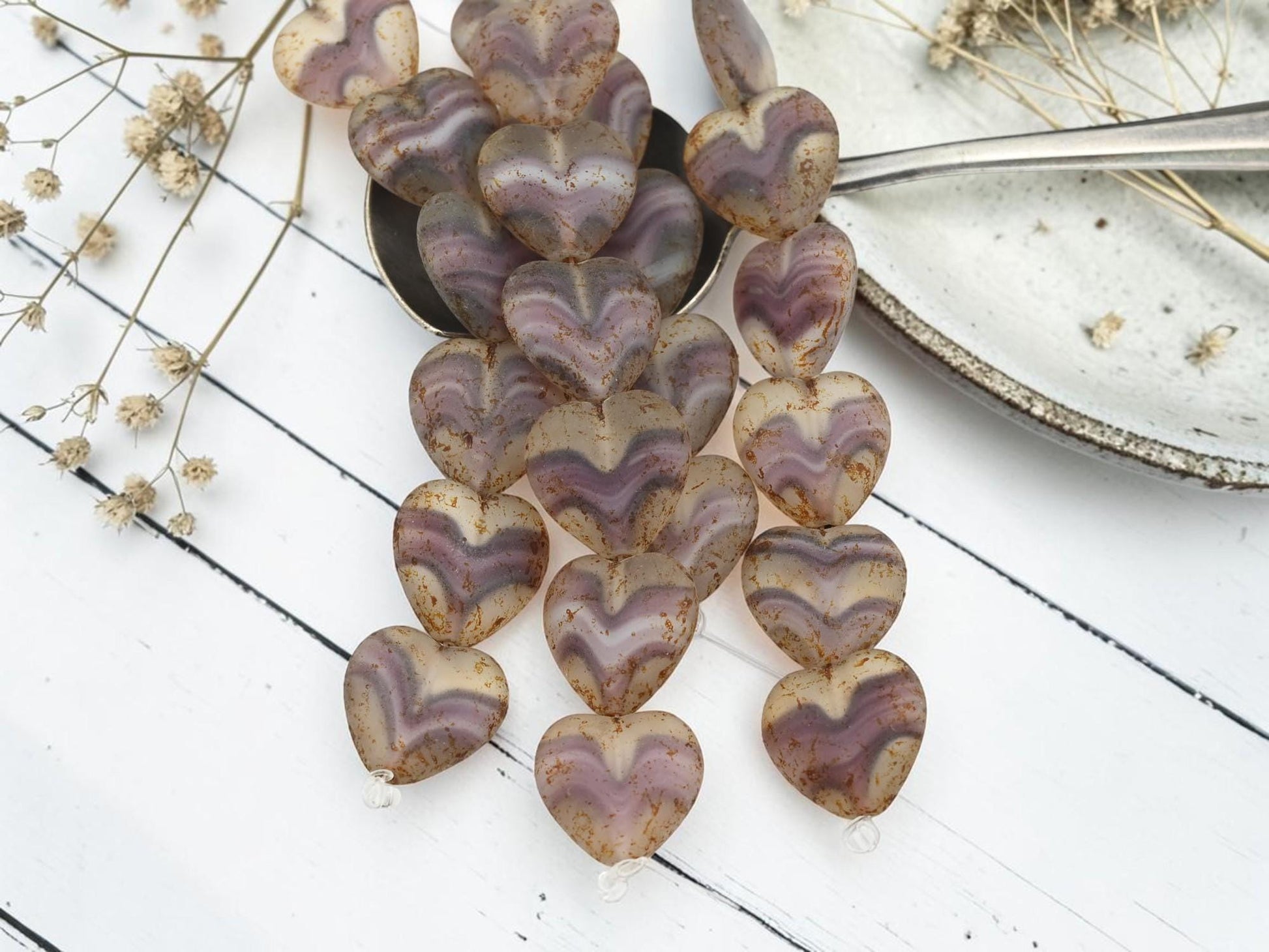Picasso Beads - Heart Beads - Czech Glass Beads - Valentines Beads - 15mm - 6pcs - (1521)